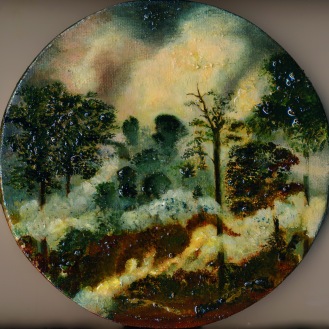 Amazon study, oil on canvas, 20cm round, 2019